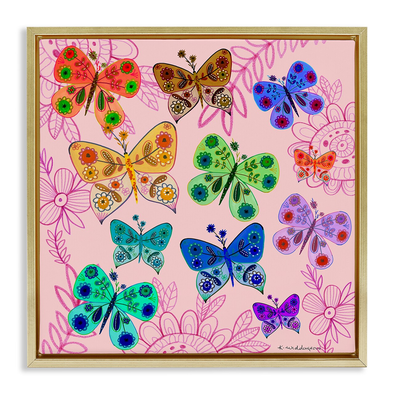 Stupell Industries Bright Patterned Butterflies Floating Frame Design by Kay Widdowson